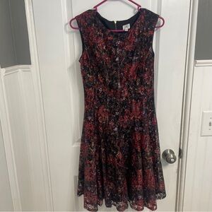 Dressbarn Size 6 Sleeveless Floral Lace Overlay Dress Black Red A-Line